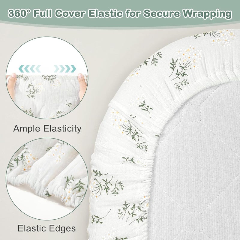 Basumee Muslin Bassinet Sheets for Baby Girl Boy 2 Pack Soft Breathable Baby Bedside Bassinet Fitted Sheets with Bottom Elastic Band 33''x17''x4'' Mattress Cover for Rectangle Oval Hourglass Bassinets - Image 3